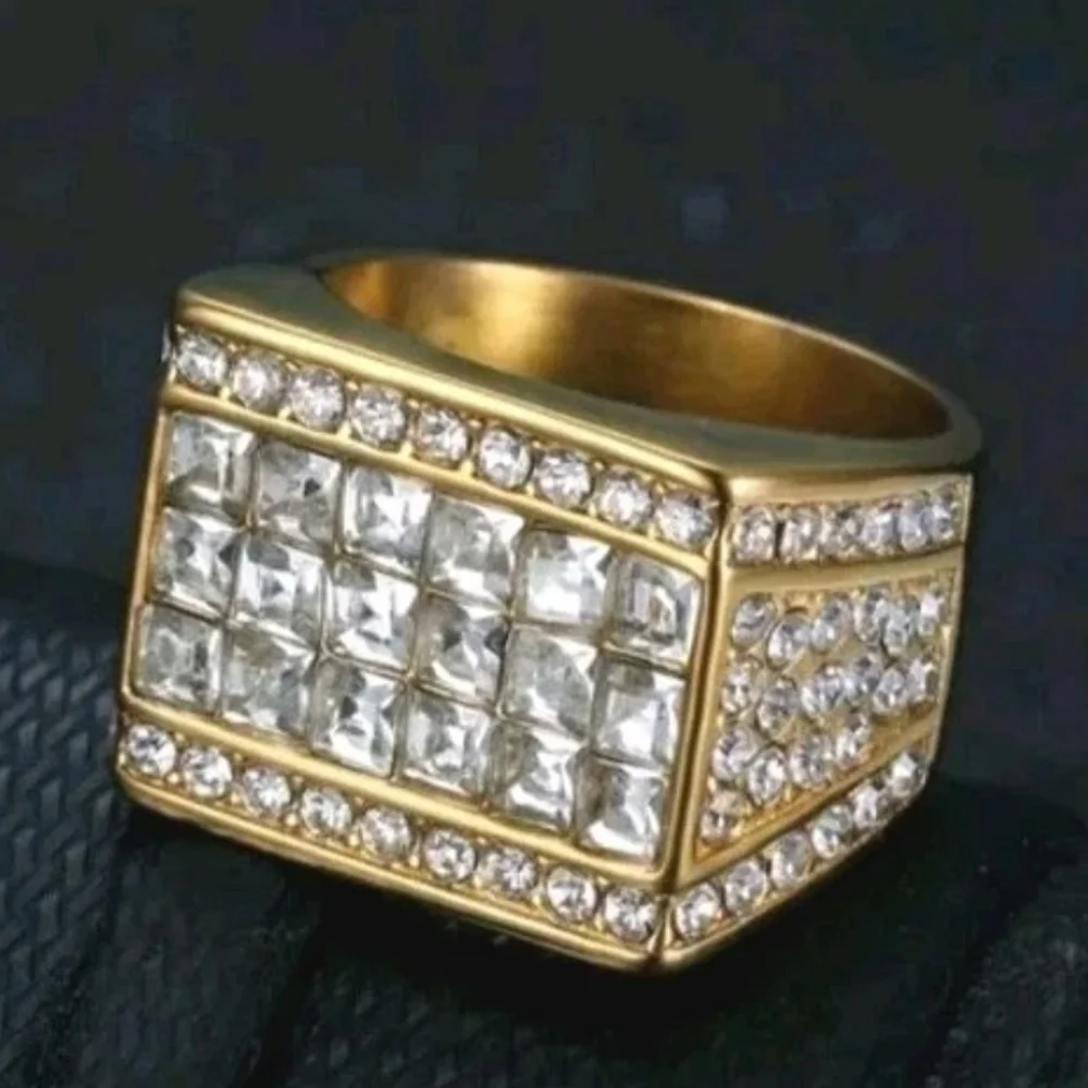 Luxury Large AAA Cubic Zirconia 316L Stainless Steel Hip Hop Ring For Men Sz 12